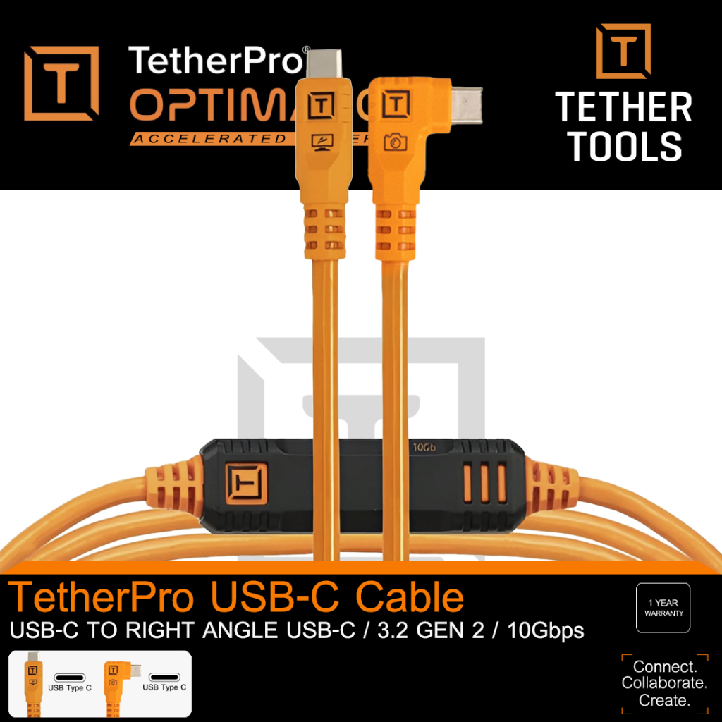 TetherPro Optima 10G USB-C, Straight to Right Angle Cable CUC15RTG2-ORG CUC31RTG2-ORG