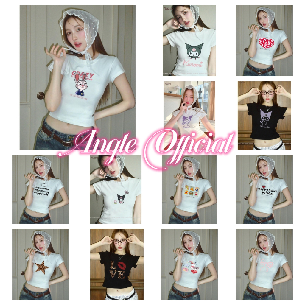 (จัดส่งตลอด 24 ชั่วโมง) Angle Official Baby Tee – เสื้อยืดแขนสั้นพิมพ์ลายการ์ตูนกระต่ายน่ารัก #7855 – โปรปัง