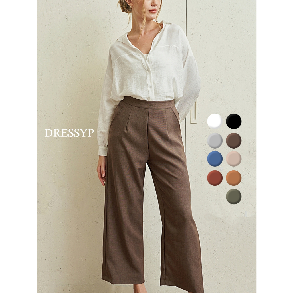 dressyp - Flora Pants กางเกงขายาวเอวสูง ปักโลโก้ ทรงกระบอก ซิปหลัง DP603