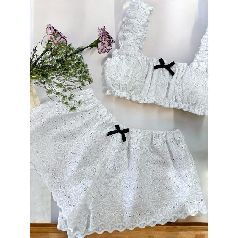 ชุดลูกไม้คอตตอน ลาย rose lace
