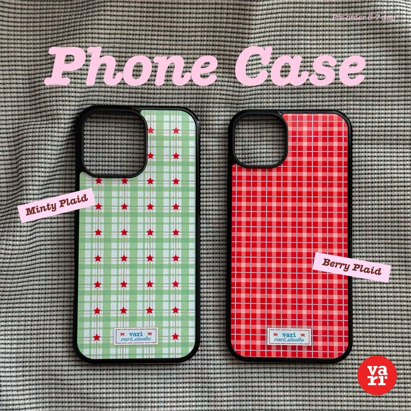 Phone Case  Minty Plaid Berry Plaid เคสไอโฟน (ไม่มีแม่เหล็ก)
