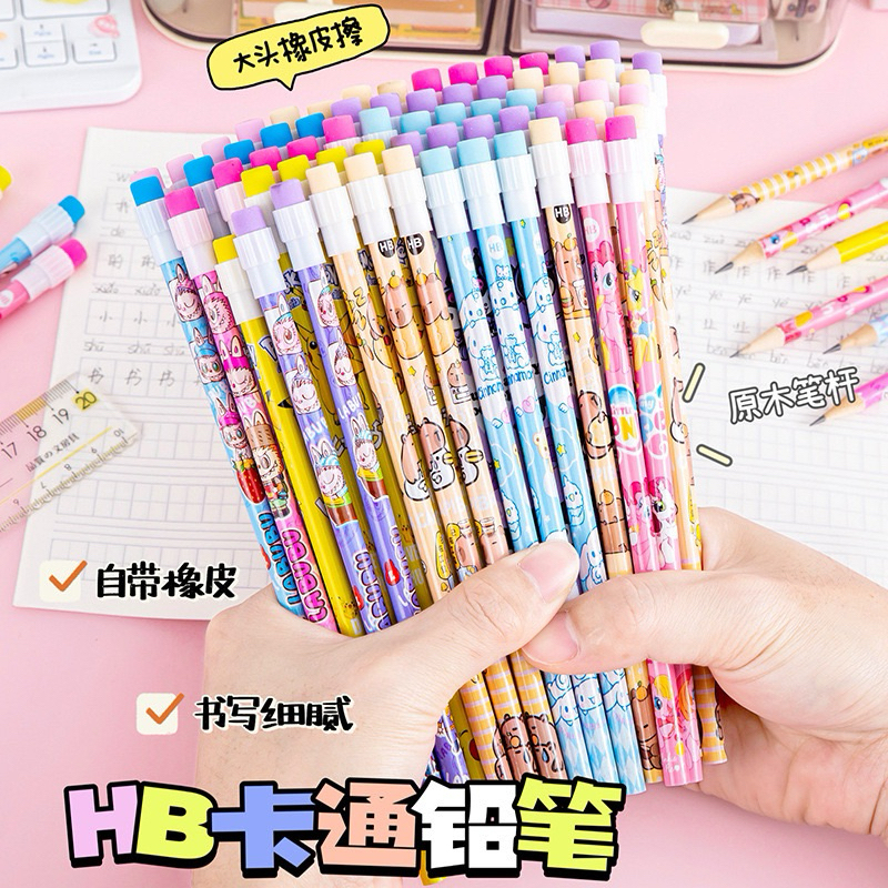 ดินสอพร้อมยางลบหัวใหญ่HB ลายการ์ตูน