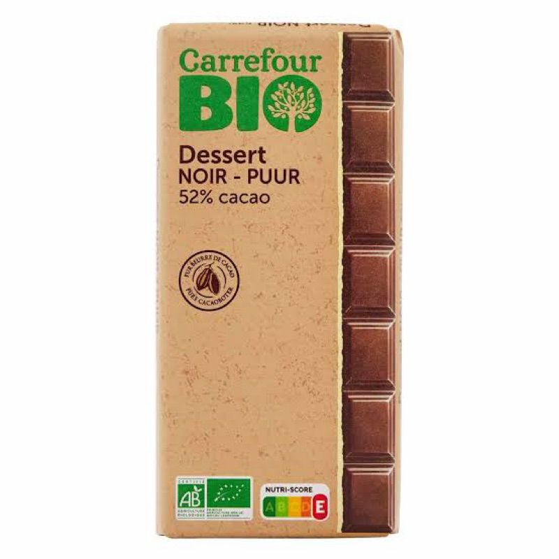🇫🇷east Carrefour bio dessert noir puur chocolate 52% cocoa 200g. ช็อกโกแลตนำเข้าจากฝรั่งเศส