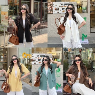 Blazer top เสื้อเบลเซอร์แขนสั้น (ผ้าเปเป้) AOMMKOSHOP - S78