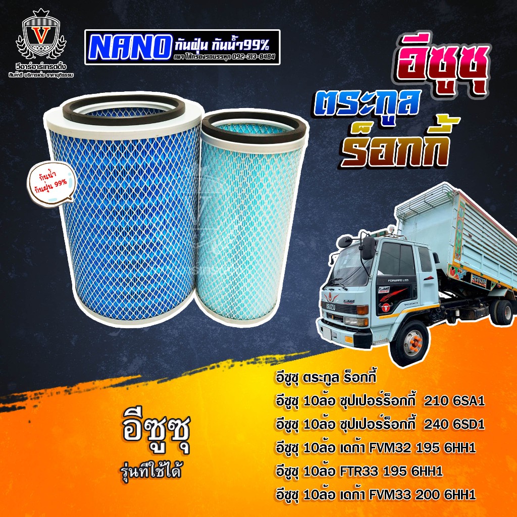 ไส้กรองอากาศ ไส้กรองนาโน Isuzu Rocky อีซูซุ ร็อกกี้ จัมโบ้ นางฟ้า เดก้า 195 1-14215153-0 1-14215145-
