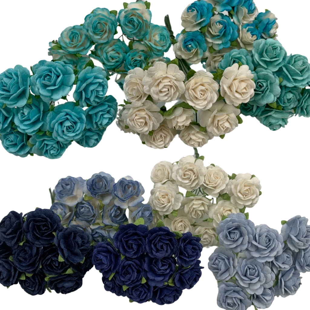 มะลิซ้อนเบอร์ 4 (2ซม/3/4 นิ้ว) สีโทนฟ้า น้ำเงืน ดอกไม้กระดาษสา ประดิษฐ์ งานแต่ง ทำมงกุฏดอกไม้ ทำเข็มกลัดวันแม่ Flowers