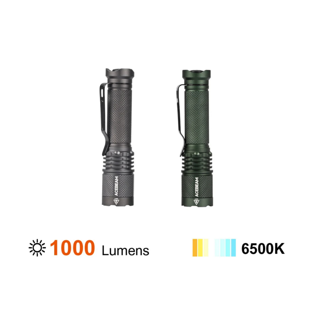 ไฟฉายAcebeam TAC AA  ถ่าน AA หาง่ายที่แรง 1000 lm 6500K ครบพร้อมถ่านชาร์จในตัวไฟฉายAcebeam TAC AA  ถ