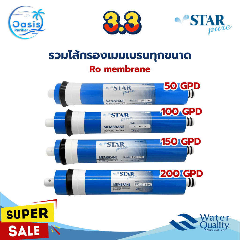 ไส้กรองน้ำ เมมเบรน Star pure RO Membrane 100 150 200 GPD เมมเบรน ทุกขนาด ตู้น้ำหยอดเหรียญ 1812 2012