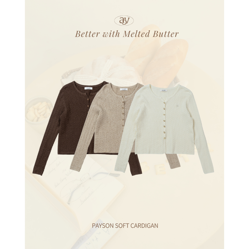 avo Payson soft cardigan   คาร์ดิแกนไหมพรมแขนยาว รุ่นนี้จะมีดีเทลคอวีนิดๆ ทำให้ดูไม่ตันจนเกินไป
