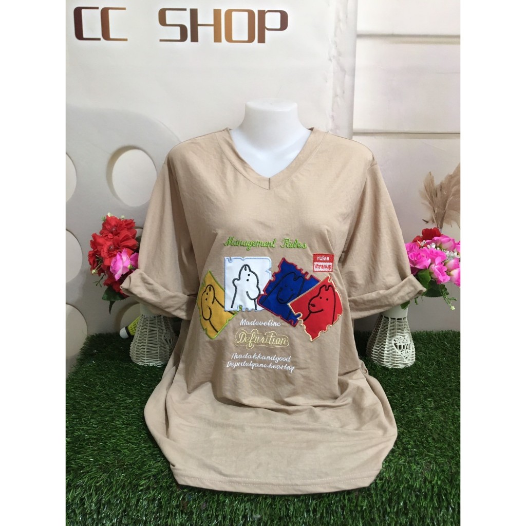 เสื้อยืดแขนสามส่วน เสื้อยืดผญ คอวี  ปักลาย รอบอก 46-50นิ้ว รุ่น 158