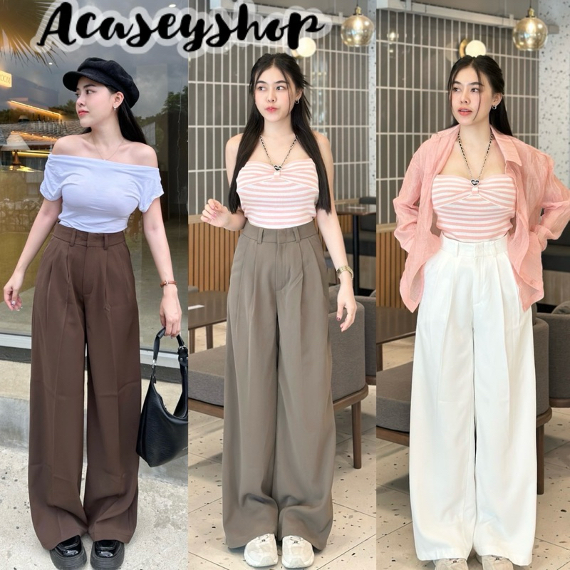 Acasey กางเกงขายาวผู้หญิง กระบอกใหญ่ จีบทวิต • ROSE PANTS LILLY •