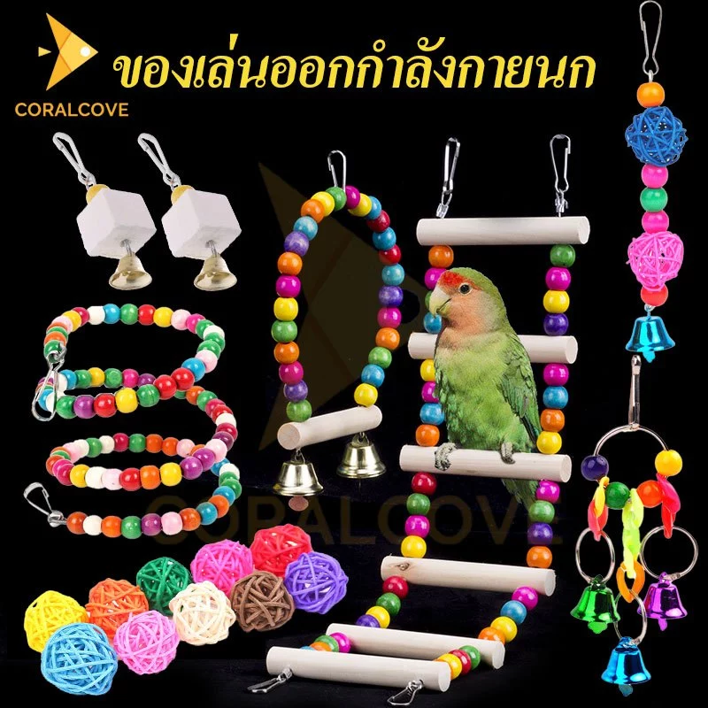 coralcoveshop ของเล่นนก นกแก้ว ชิงช้านก คอนลับเล็บ แกว่งนก ของตกแต่งกรงนก สำหรับนกเล็ก
