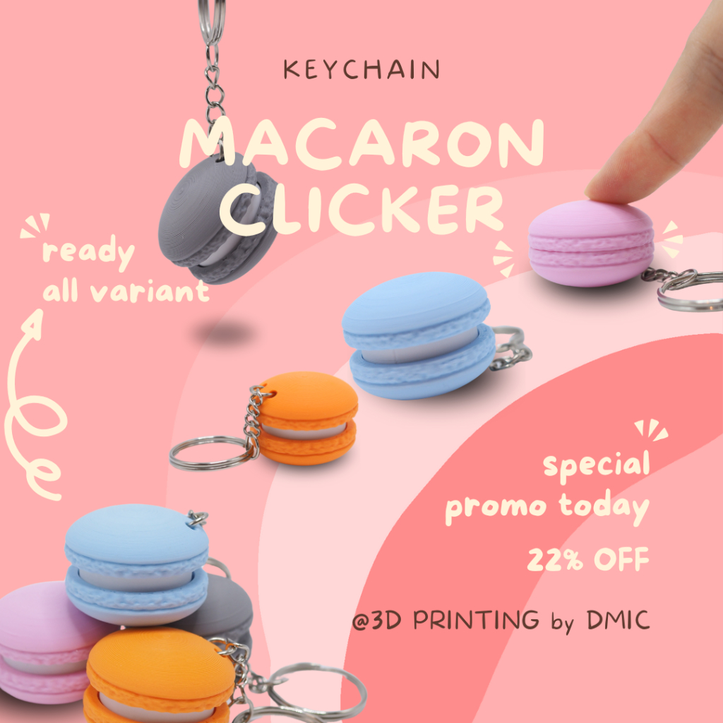 พวงกุญแจมาการองคลิกเกอร์ (Macaron Clicker Keychain) 3D Printing วัสดุ PLA