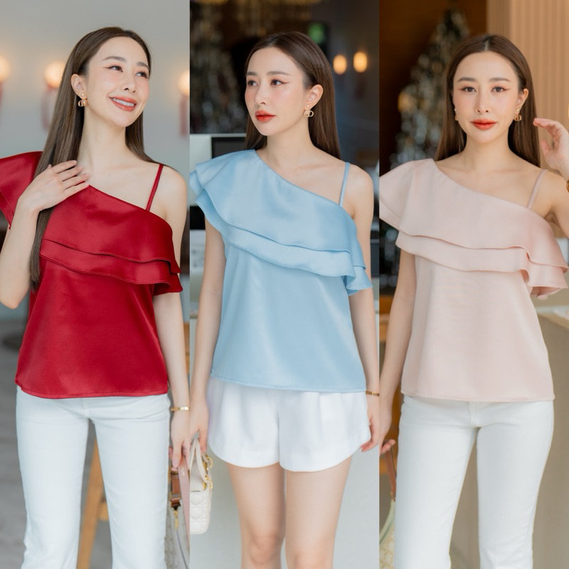 Zara Topเสื้อไหล่เบี่ยงระบาย 2 ชั้น งานสวย เรียบหรู เนื้อผ้าดีมากค่ะ