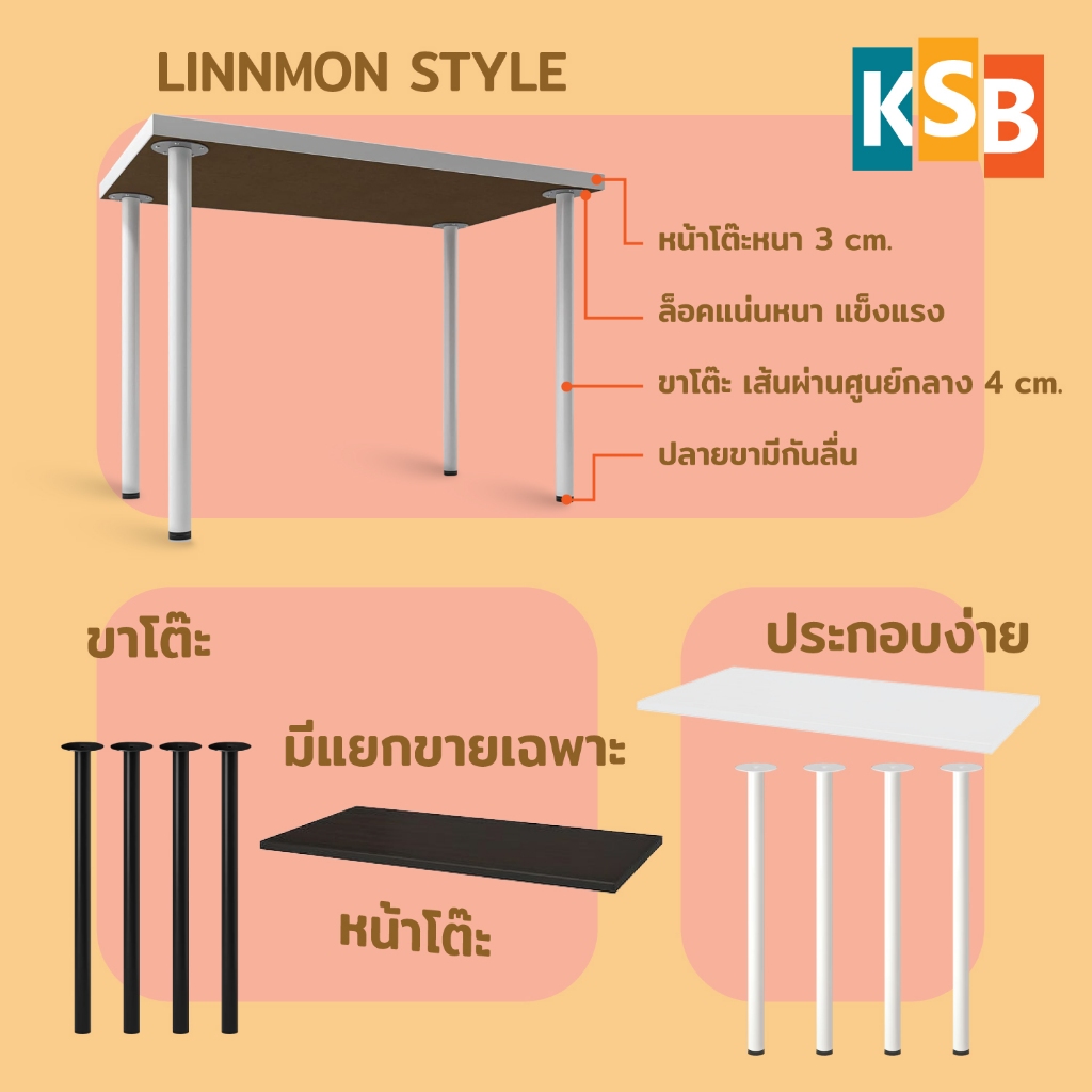⚡หน้าโต๊ะ3cm⚡ โต๊ะคอมพิวเตอร์สไตล์มินิมอล เรียบๆ สีขาวและสีดำ เอนกประสงค์ ไม่มีลิ้นชัก MT-06 รูปที่ 8
