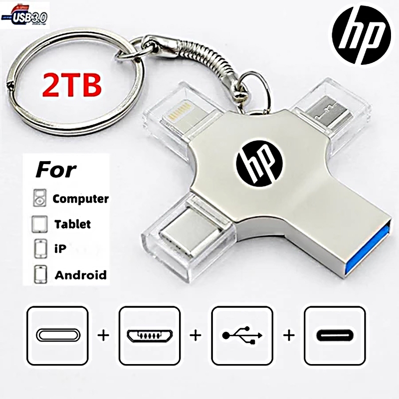 【COD】แฟลชไดรฟ์ ความเร็วสูง 3.0 USB 4 in 1 2TB OTG กันน้ํา สําหรับโทรศัพท์ แท็บเล็ต แอนดรอยด์ PC