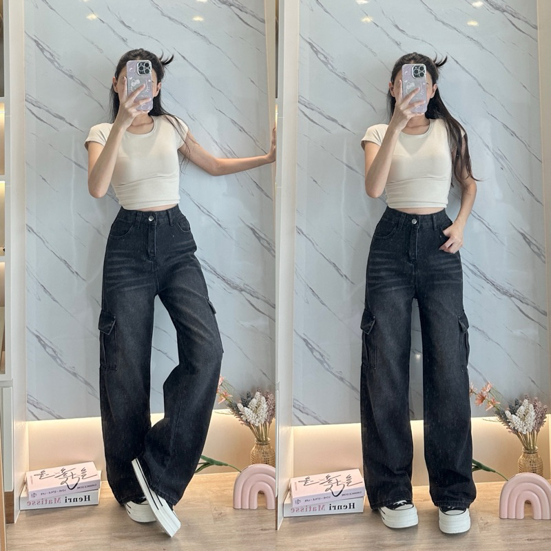 ยีนส์ป้าย Chana Cargo Jeans สีดำเฟด ชาย/หญิงใส่ได้ #2688 กางเกงยีนส์ผ้าไม่ยืดทรงกระบอก ใส่เอวต่ำเอวส