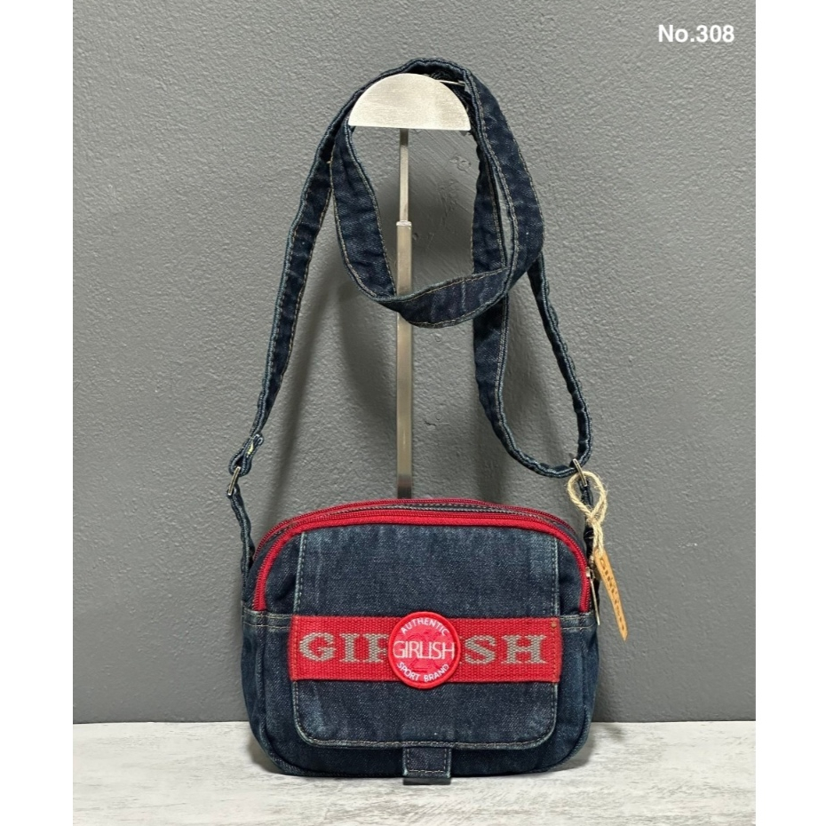 AEIOU No.308 กระเป๋ายีนส์ Girlish สะพายข้างฝาพับ รุ่น Fold สินค้าลิขสิทธิ์แท้ (กว้าง8นิ้ว สูง6นิ้ว)