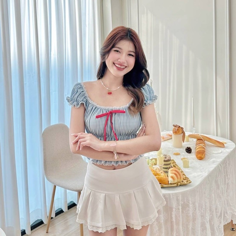 KF Flower เสื้อลายทางแขนตุ๊กตา ผูกโบว์ 🎀💐