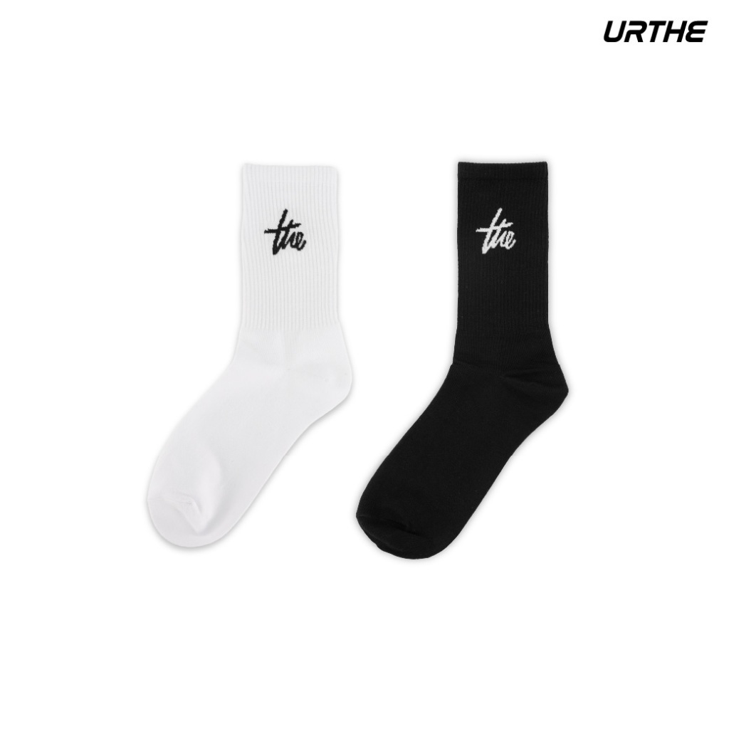 URTHE - ถุงเท้า เเพ็ค 3 คู่ 200 ปักโลโก้ รุ่น THE SOCKS 3 PACK