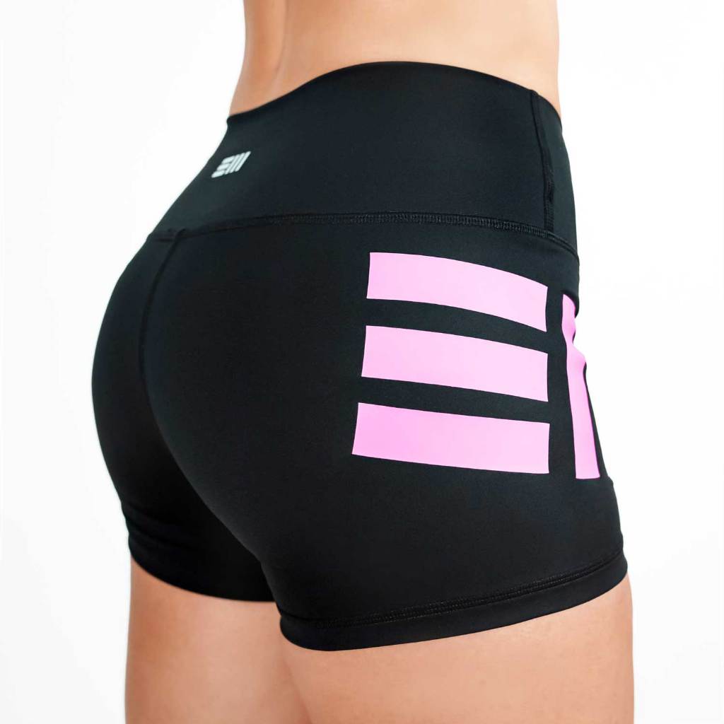 กางเกงออกกำลังกายขาสั้นผู้หญิง SEAMLESS BUTT HUGGERS - BLACK ROSY SHORT 2.5 นิ้ว เอวสูง