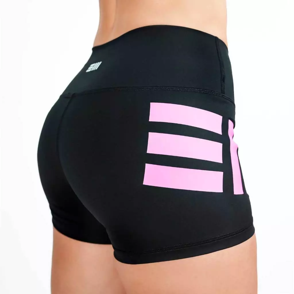 กางเกงออกกำลังกายขาสั้นผู้หญิง SEAMLESS BUTT HUGGERS - BLACK ROSY SHORT 2.5 นิ้ว เอวสูง