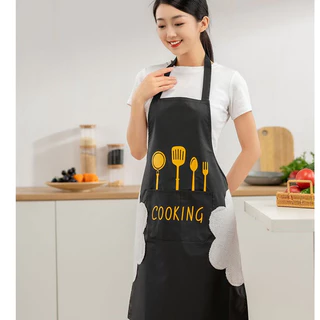 ผ้ากันเปื้อนCooking PVC พร้อมผ้าเช็ดมือด้านข้าง กันนำ้ กันนำ้มัน100% สไตล์เกาหลี สำหรับทำอาหาร ห้องครัว พร้อมส่งจากไทย