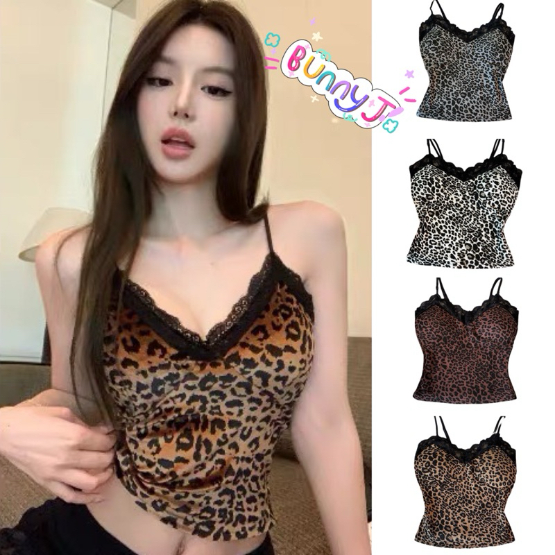 เสื้อสายเดี่ยว ลายเสือ🧡🐆 มีฟองน้ำในตัว พร้อมส่งในไทย ตามเทรนลายเสือที่กำลังมาแรง หลังสม็อค