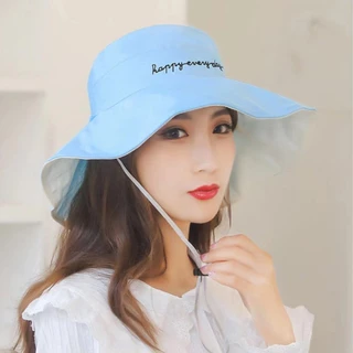 หมวกปีกรอบ หมวก งานปัก ยิ้ม ผ้าแคนวาสหนาพิเศษ ใส่ได้ 2 ด้าน หมวกเชือก หมวกกกันแดด กันแดด ไม่ร้อน ใส่สบาย No.11008