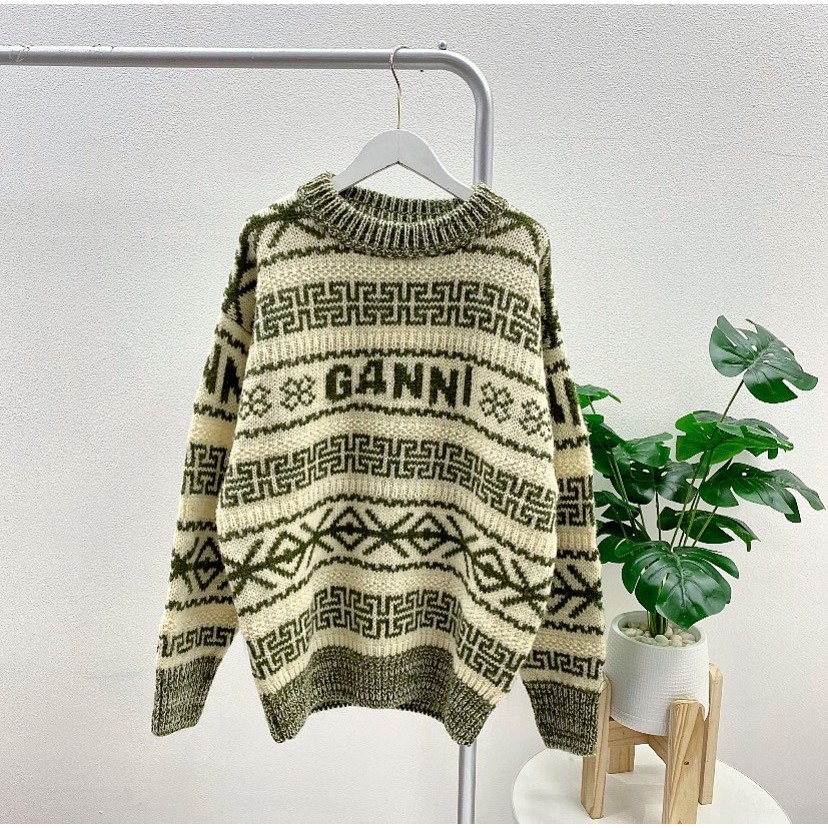 Ganni logo Knit Sweater (Green)