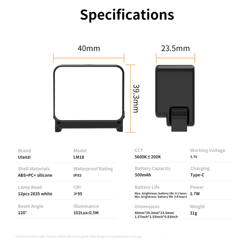Ulanzi LM18 Mini LED Video Light ไฟเซลฟี่ มินิ LED สำหรับกล้อง DJI Osmo Action 4/3 และ Pocket 3