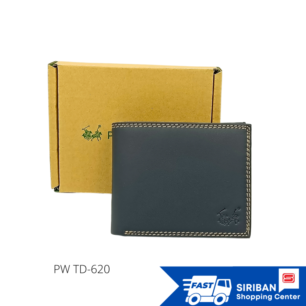 POLO WORLD กระเป๋าสตางค์ผู้ชาย หนังนิ่ม หนังวัวแท้