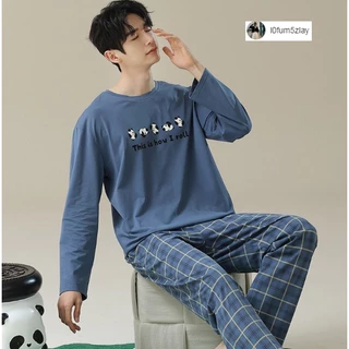 M-4XL(ราคาถูกที่สุด)ชุดนอนผู้ชาย，สีทึบที่หรูหรา，ชุดนอนผ้าซาตินเนื้อเรียบ，สวมใส่สบาย，8 สี，ขายาว+เสื้อ