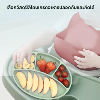 จานซิลิโคนเด็ก พร้อมฝาปิด จานซิลิโคนดูดโต๊ะ จานซิลิโคนดูดโต๊ะทรงรี ใช้กับโต๊ะหัดทานขนาดเล็กได้
