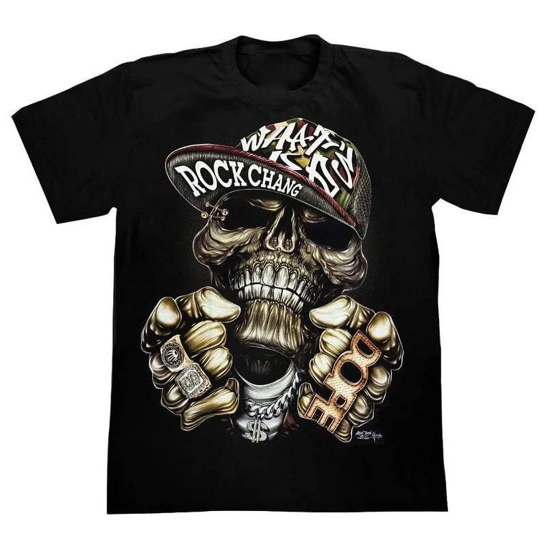 เสื้อยืดลาย HIP HOP, ผ้าฝ้าย, สีดำ, คอกลม, เสื้อผ้าสำหรับผู้ชายS-3XL