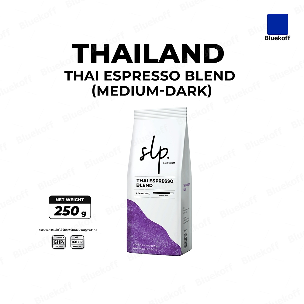 Bluekoff  Thai Espresso Blend (Medium-Dark) แบรนด์ SLP คั่วสด ระดับคั่วกลางค่อนเข้ม (บรรจุ 250 กรัม)