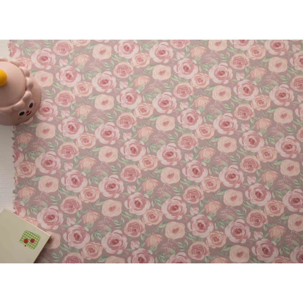 ผ้าคอตตอน 100% คอตตอนทอทวิล ผ้าหน้ากว้าง 1.6 เมตร ลายกุหลาบ