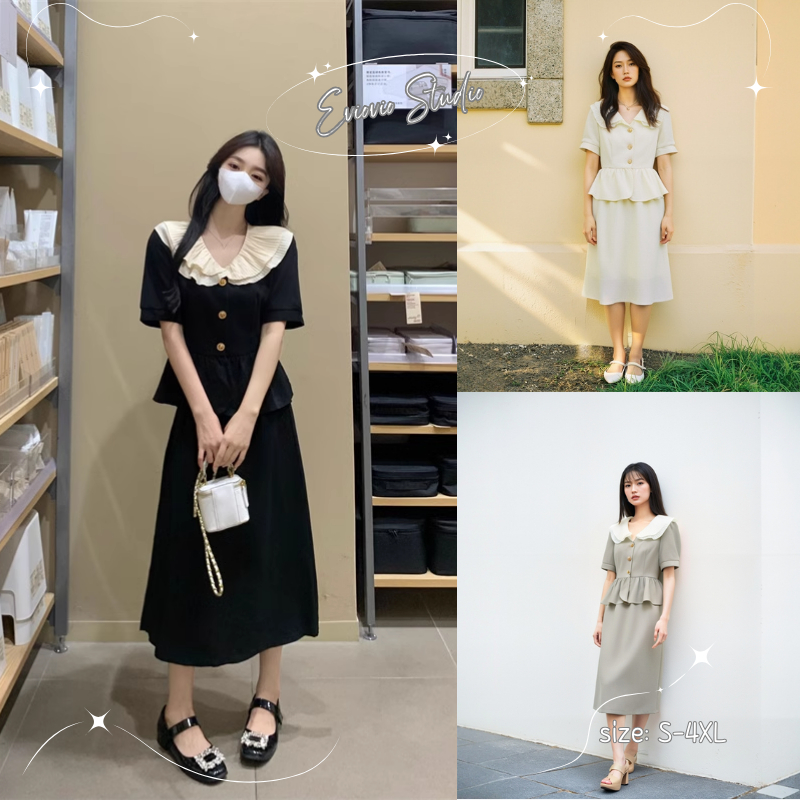 【S-4XL】 EVIOVIO ชุดเซ็ทผู้หญิงสไตล์หรูหรา ผู้ดีอังกฤษ เสื้อ + กระโปรง ทันสมัย ใส่แล้วพรางหุ่น เหมาะส