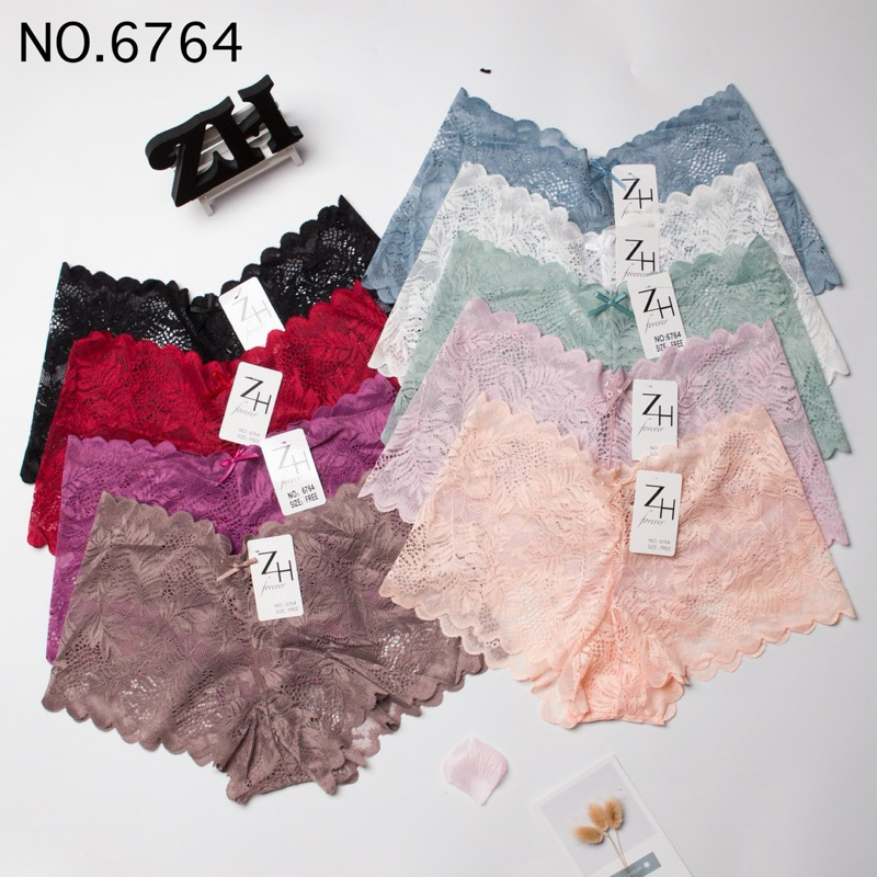NO.6764กางเกงชั้นในผู้หญิงเซ็กซี่ กางเกงในลูกไม้ขาสั้น บิกินี่ลูกไม้เอวต่ำ(สินค้าพร้อมส่ง9สี)