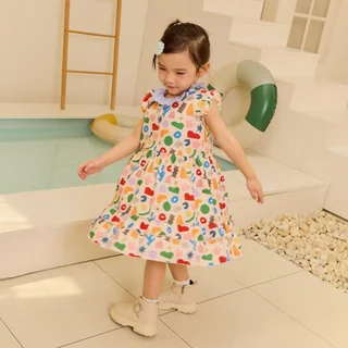 e'clat ชุดเดรส ชุดกระโปรง ผ้าพิมพ์ลายน่ารัก เด็กผู้หญิง 1-6ปี ผ้าcotton100% ผ้าไม่ยืด ใส่สบาย 8076