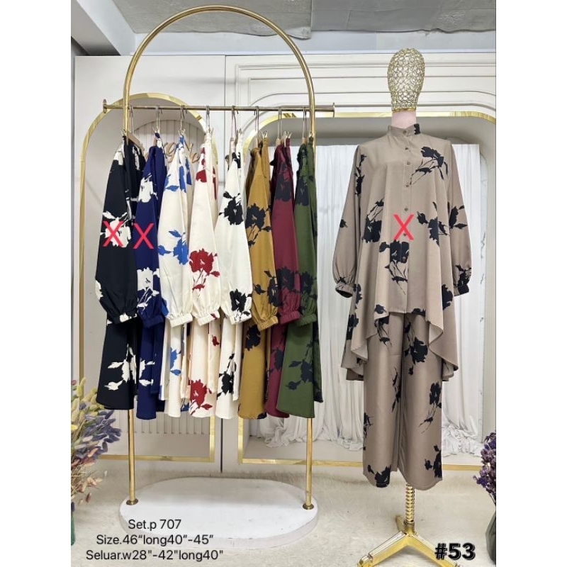 🚨#ST53 #Set.p707 ชุดเซทแขนยาวขายาว ดีเทลกระดุมหน้าคอจีน ปลายแขนจั้มยางยืด ชายเสื้อหน้าสั้นหลังยาว #ช