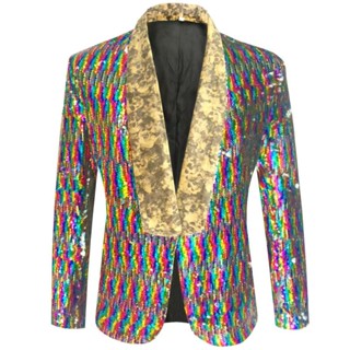 ผู้ชายเลื่อมแสดงเครื่องแต่งกายนักร้องชายพิธีกรแสดงบนเวทีชุดส…