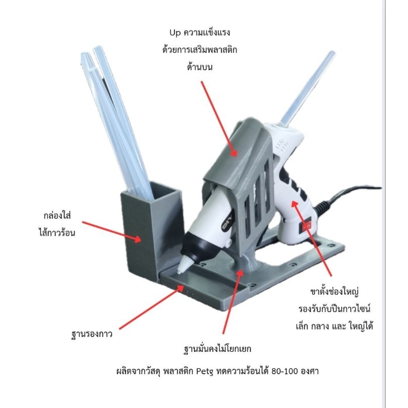 ฐานปืนกาวร้อนรุ่น(Upgrade)มีที่ใส่ไส้ปืนกาวในตัวและที่รองกาวหยด