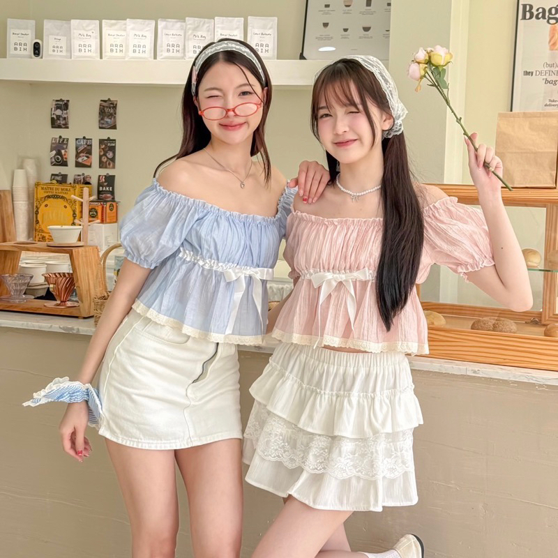 Ruka Crop เสื้อครอปเเขนตุ๊กตา เเต่งริบบิ้นผูกโบว์🎀