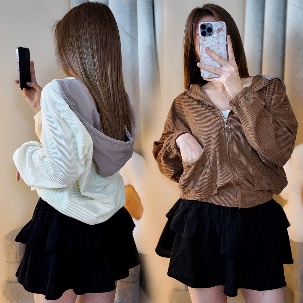 ⚡️ พร้อมส่ง⚡️เสื้อเเจ็คเก็ต เสื้อ​กัน​หนาว​ แขนยาว มีซิป มี​ฮู้ด ​ ใส่สบาย
