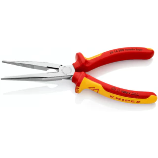 KNIPEX คีมปากแหลมกันไฟ คีมปากแหลมด้ามกันไฟ 1000V(VDE) Radio, Stork Beak ขนาด 6" 8" ผลิตที่ประเทศเยอรมัน 2506160, 2616200