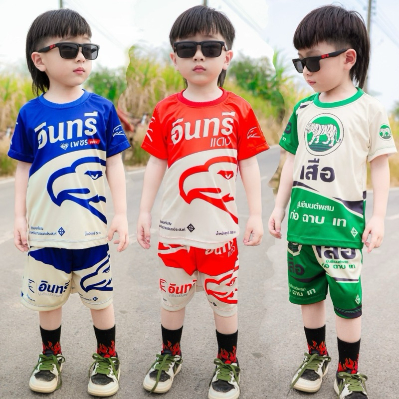 ชุดเซ็ทรุ่นปุ๋ย เสื้อแขนสั้น+กางเกงขาสั้น ชุดเด็ก ลายการ์ตูน ผ้าไมโครไฟเบอร์