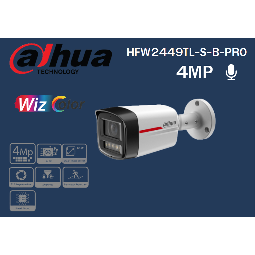 กล้องวงจรปิด รุ่นIPC-HFW2449TL-S-PRO 4mp WizColor