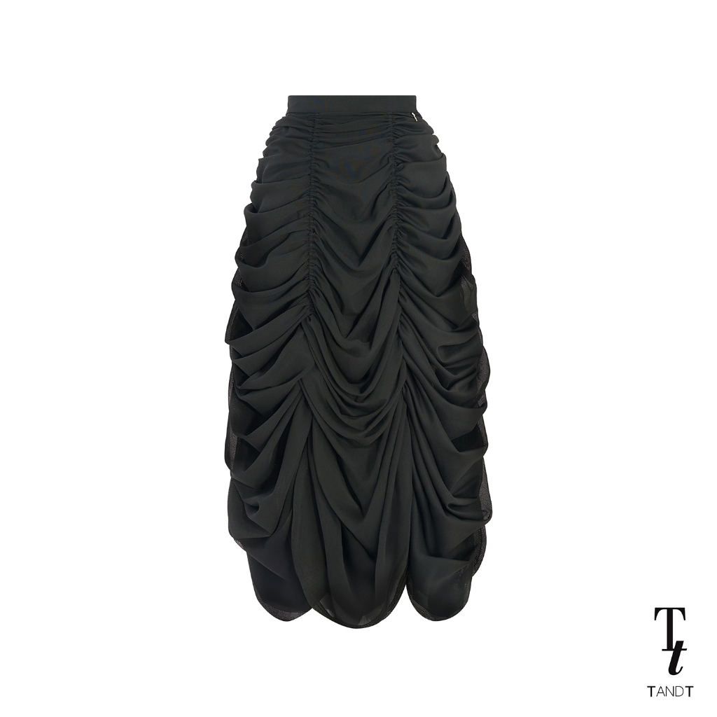 TandT - EMMALINE SKIRT - BOW HAND-CRAFTED RUCHED TULLE MIDI SKIRT