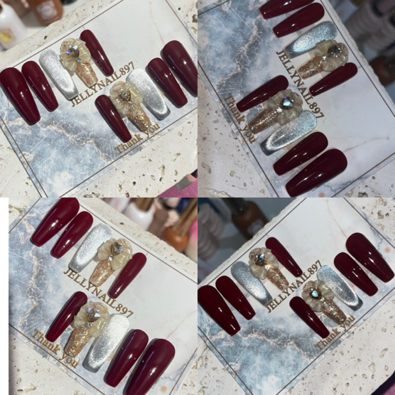 🇹🇭 เล็บเจลปลอมพร้อมติดเล็บสีแดง  (จัดส่ง 1-3วัน) พร้อมตะไบกาวติดเล็บ แอลกฮอล์ เล็บ เจล เจลเล็บปลอม พร้อม🎉